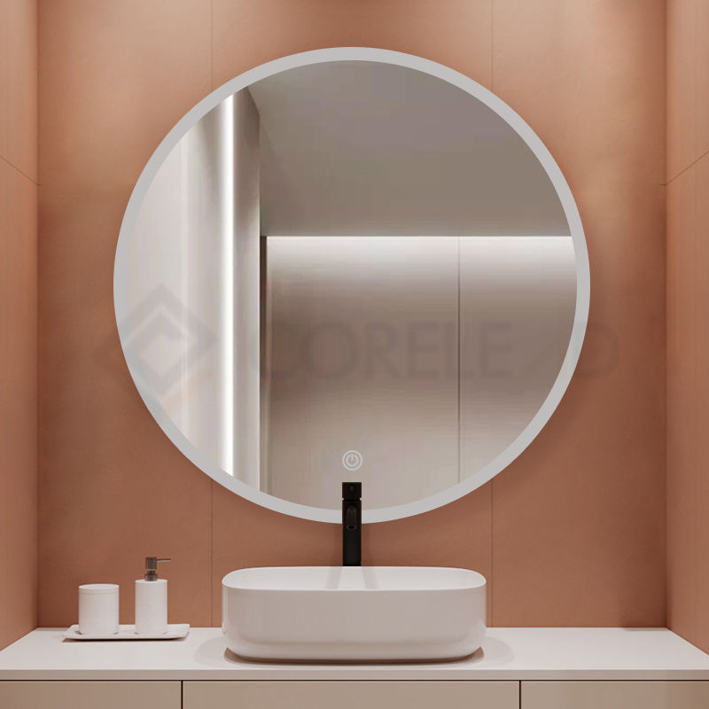 M3051-Madrid sandblasted round LED mirror with silicone strip