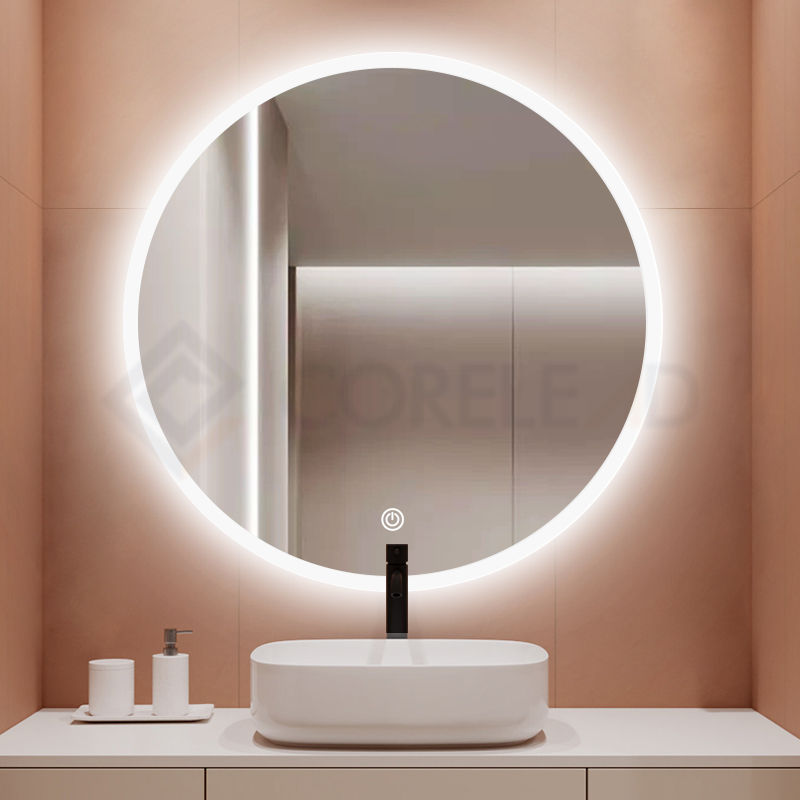 M3051-Madrid sandblasted round LED mirror with silicone strip