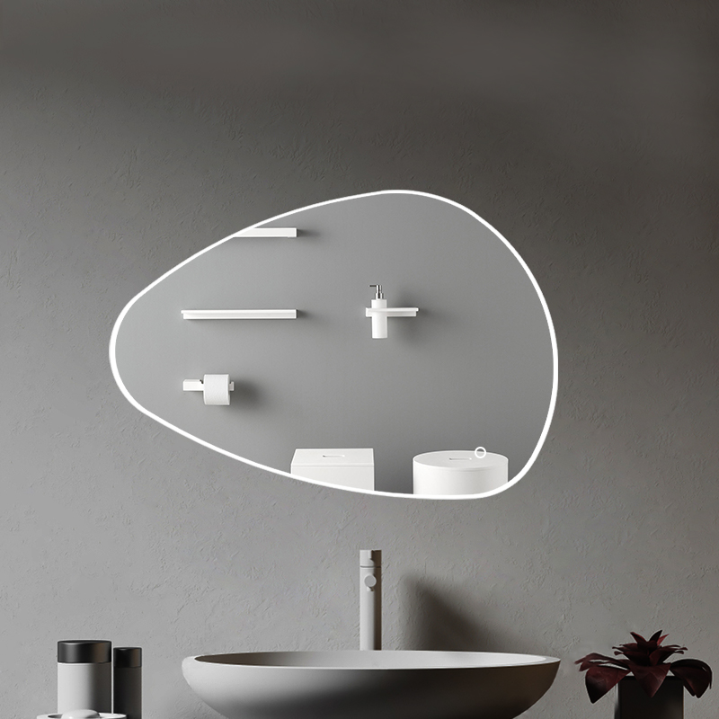 M3090-Stone Pebble Shaped LED Bathroom Illuminating Mirror