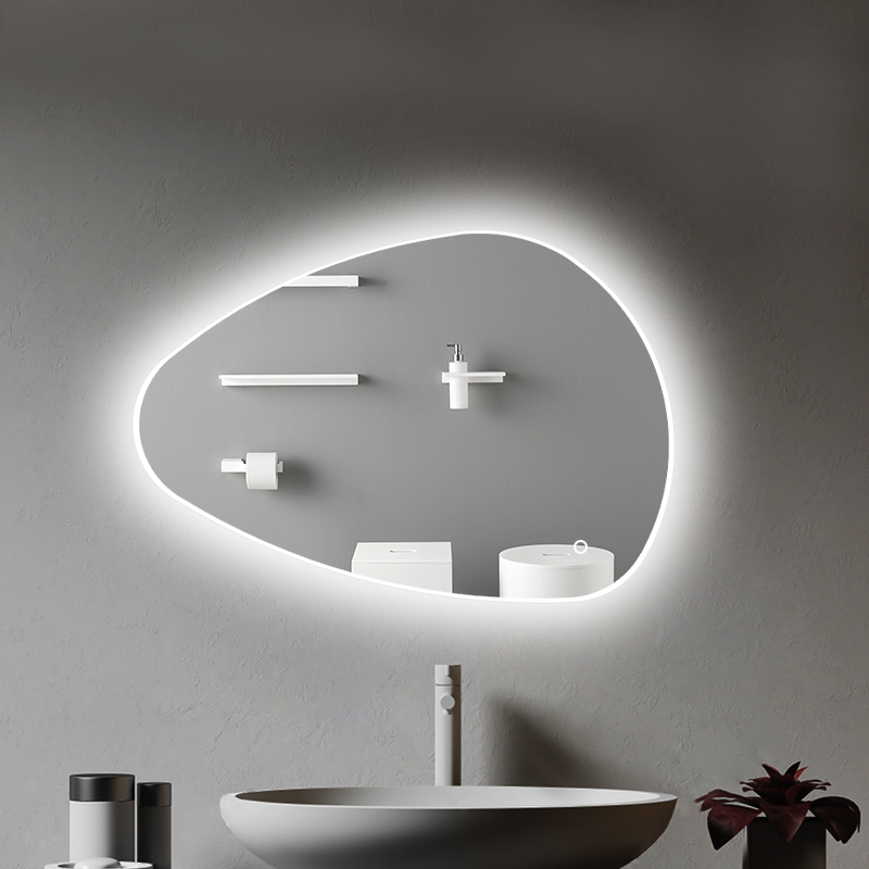 M3090-Stone Pebble Shaped LED Bathroom Illuminating Mirror