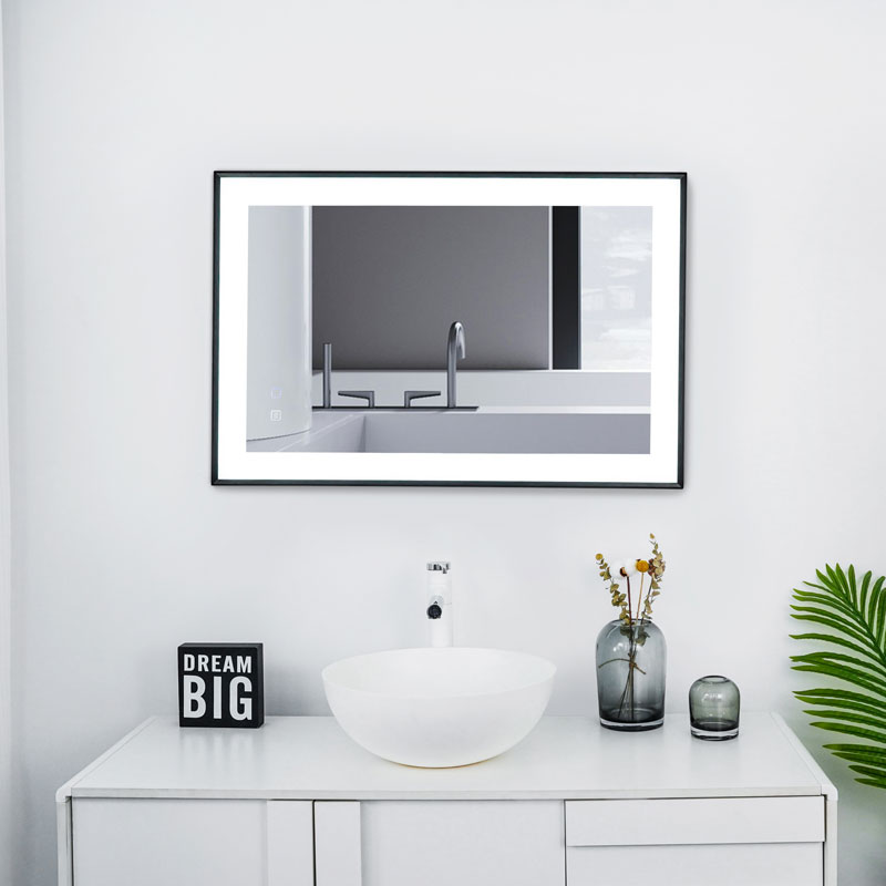 M3041-Hepburn Black Aluminum Alloy Frame Wall-Mounted Bathroom Luminous Mirrors